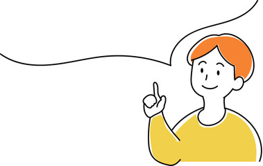 Obraz premium ひらめいて指をさす人 セリフ吹き出しと男性のイラスト