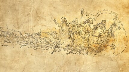 Elijah's Fiery Chariot Ascending to Heaven - Biblical Watercolor Illustration