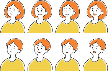 色々な表情の男性と女性のイラストセット