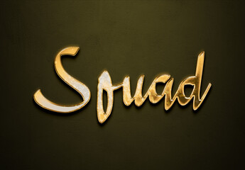 Old gold text effect of Arabic name Souad with 3D glossy style Mockup.