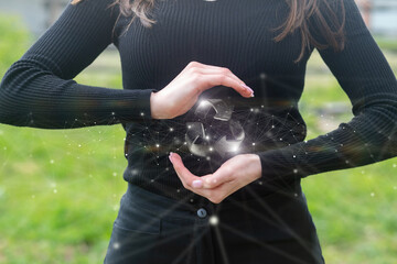 Girl protecting environment with gesture .