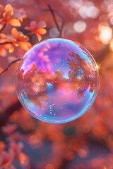 Iridescent soap bubble floating in the air