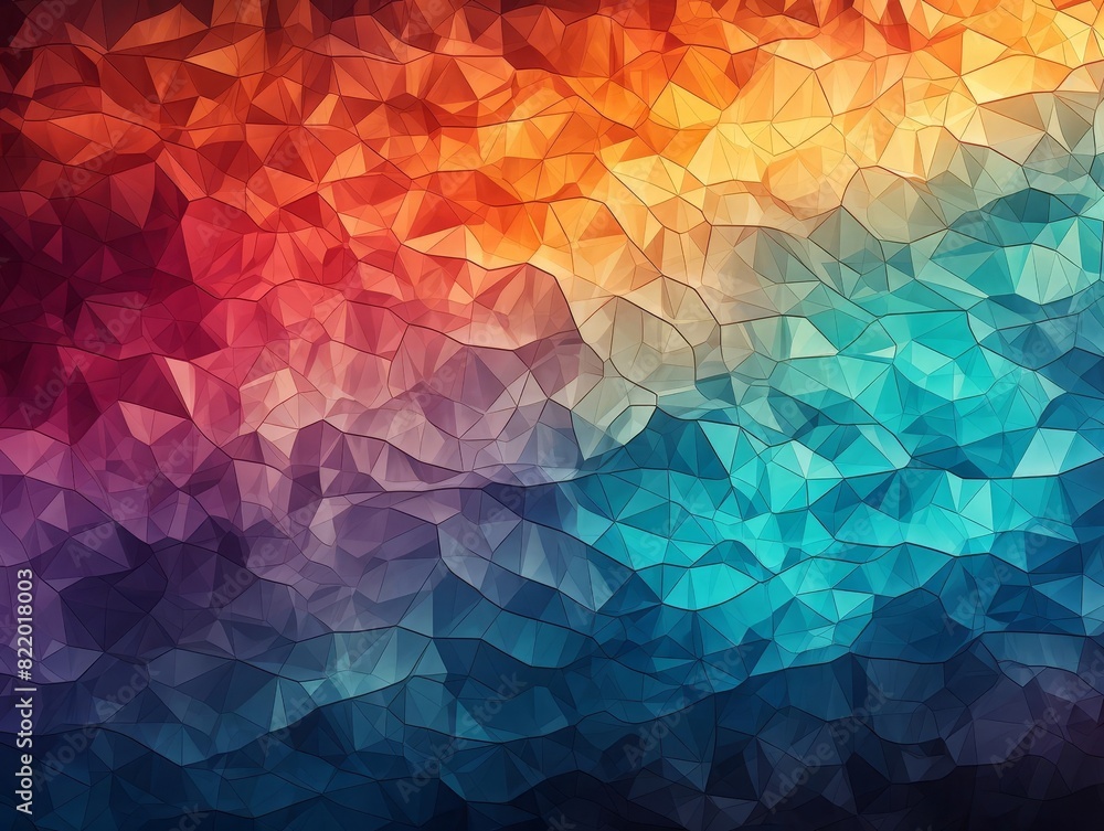 Poster vibrant geometric abstract background with gradient colors, featuring a mosaic-like pattern with blu