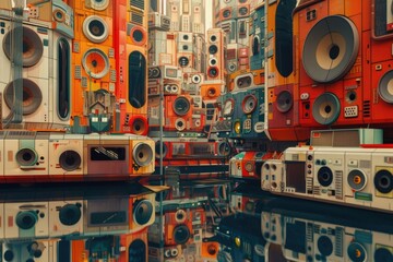 Retro Audio Wonderland A Vintage Vinyl Cityscape