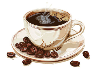 Create an image of a fragrant cup of coffee on a white background.png.