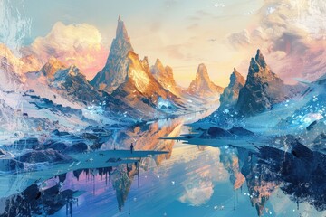 Surreal Landscape Where Glue Flows Like Rivers Bonding Together the Fragments of a Shattered World