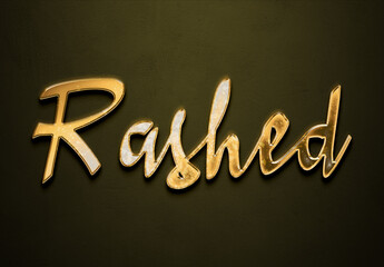 Old gold text effect of Arabic name Rashed with 3D glossy style Mockup.