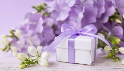 紫色のブーゲンビリアの花束とプレゼント