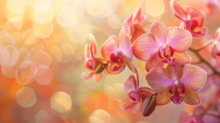 Beautiful blooming orchid flowers closeup. Tropical pl