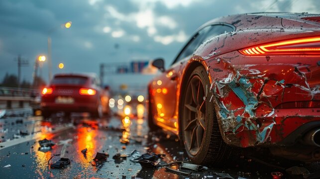 A dreadful street crash. Crumpled vehicles and mangled metal, all from a collision on an urban road.