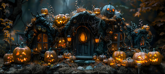A Halloween scene with ghoul decorations