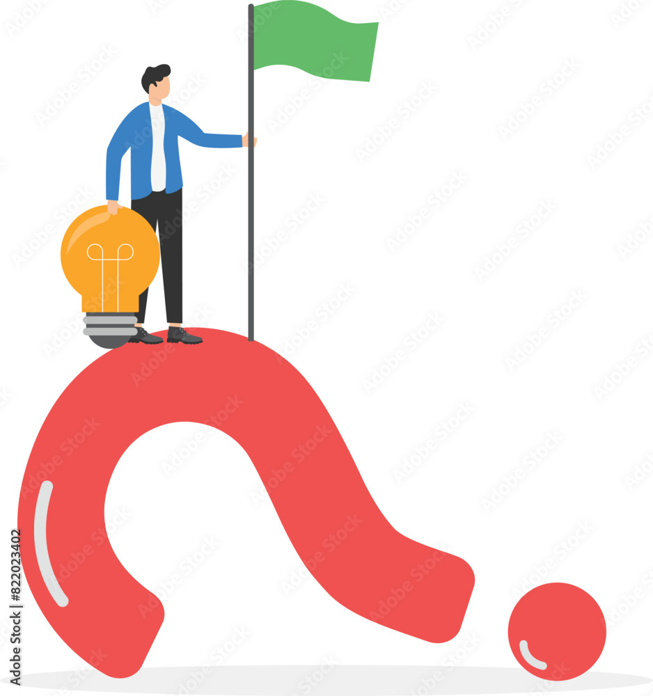 Aufkleber problem solution concept-businessman having an idea with light bulb solving a problem