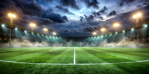 textured soccer field with neon fog