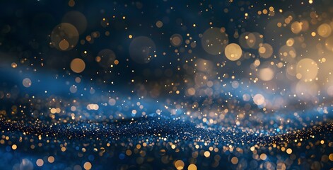 Obraz premium Golden Bokeh Lights on Glittery Blue Background, Luxury Abstract Design for Party, Celebration, New Year Concept