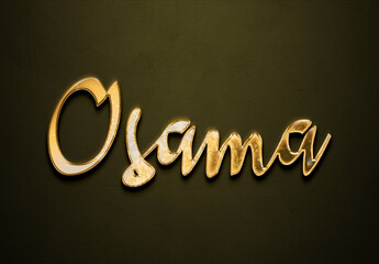 Old gold text effect of Arabic name Osama with 3D glossy style Mockup.