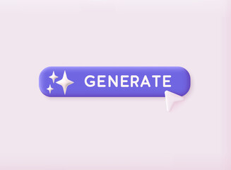 Generate AI button. Machine learning. Generate image and text sign. Computer help assistant. Data science. 3D Vector Illustrations.