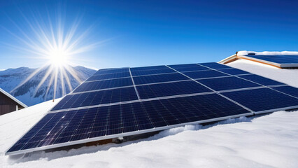 Snowy Solar Panel Backdrop: Green Energy in Cold Climate