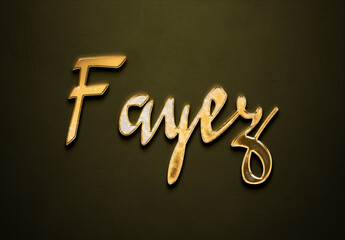Old gold text effect of Arabic name Fayez with 3D glossy style Mockup.