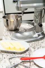 Creamy Buttercream Frosting Whipped in Stand Mixer Bowl