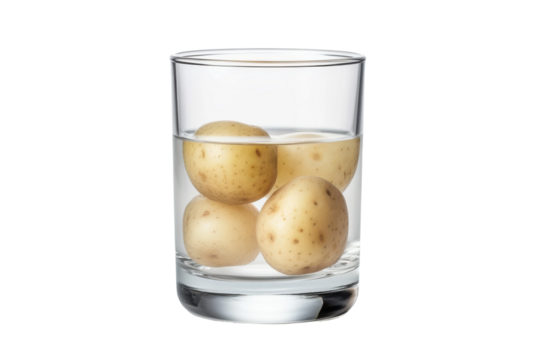 Potatoes Infused, a Glass of Water Transformed on a Clear PNG or White Background.