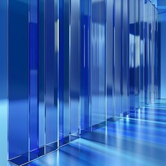 Obraz premium Abstract blue glass panels reflecting light, creating a modern, sleek, and futuristic visual effect, perfect for backgrounds and designs.