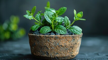 A green plant growing in a pot.
