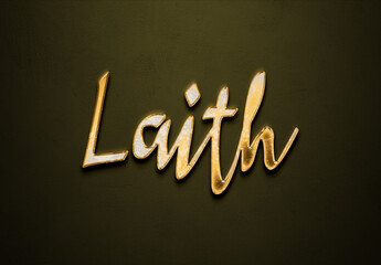 Old gold text effect of Arabic name Laith with 3D glossy style Mockup.