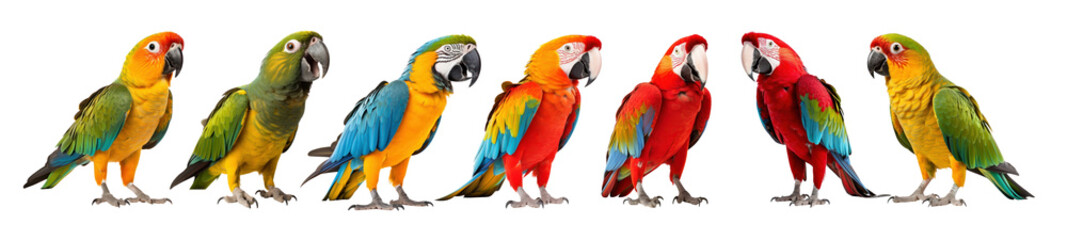 Fototapeta premium Parrots isolated png element set on transparent background