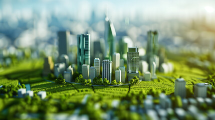 miniature city surrounded by plants symbolizing the importance of nature in our society, created with generative AI technology