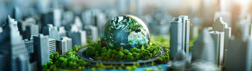 miniature globe surrounded by plants, symbolizing the importance of nature for the preservation of the earth, created with generative AI technology
