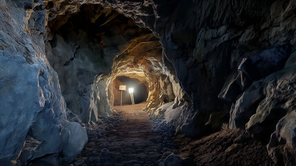 Rocky cavern: navigating the dark underground tunnel
