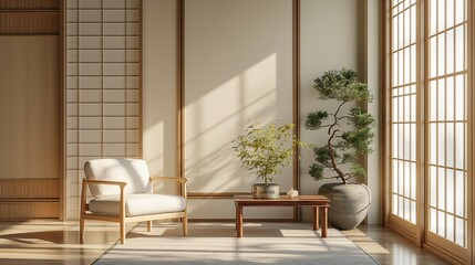 Frame mockup, modern hanok room interior