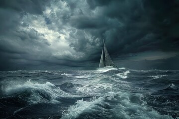 sailing boat stuck in storm