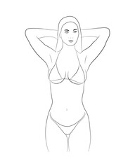 woman bikini panties black and white drawing