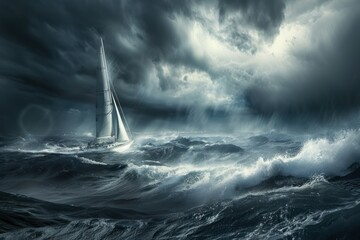 sailing boat stuck in storm