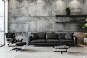 simplest living room with black sofa and plant and revolving simplest living room with black sofa and plant and revolving chair