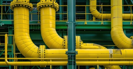 Intricate yellow gas pipelines in industrial
