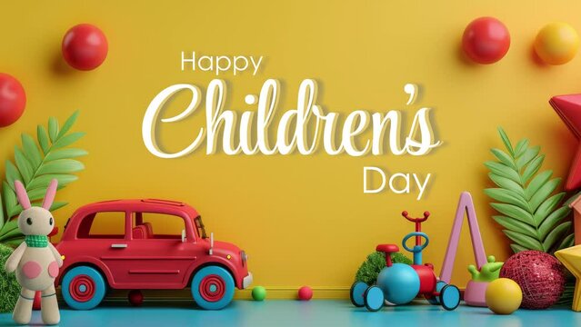 Children's day animated happy children's day lettering text background greeting world children's day 3d 4k - Powered by Adobe