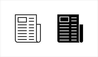 flat black newspaper vector icon set, on white background.