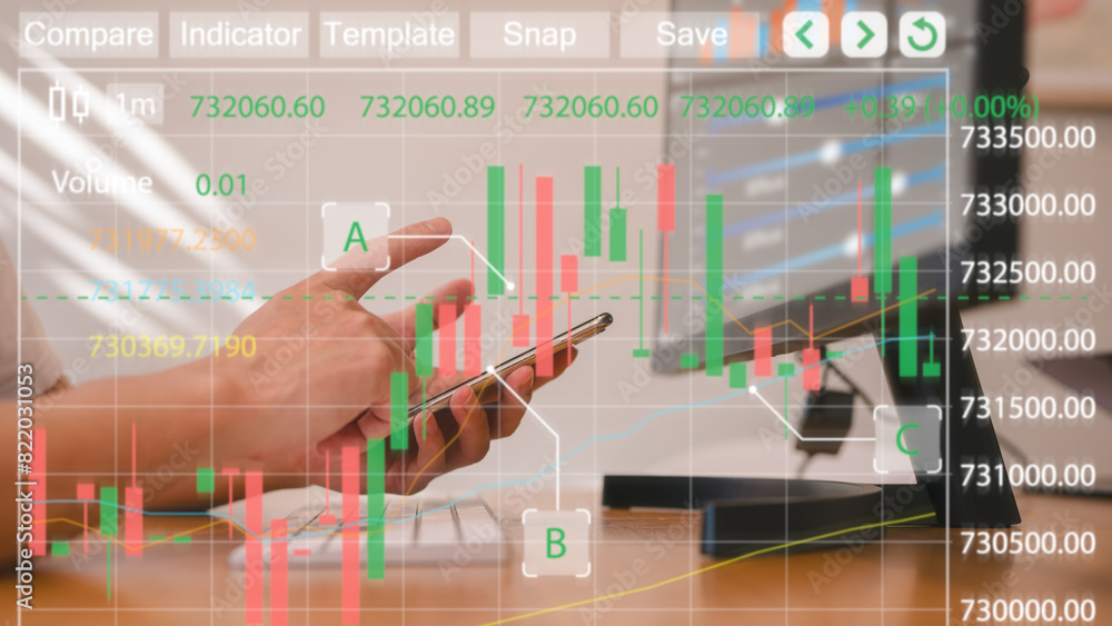 Poster stock market or forex trading graph and candlestick chart suitable for financial investment concept,