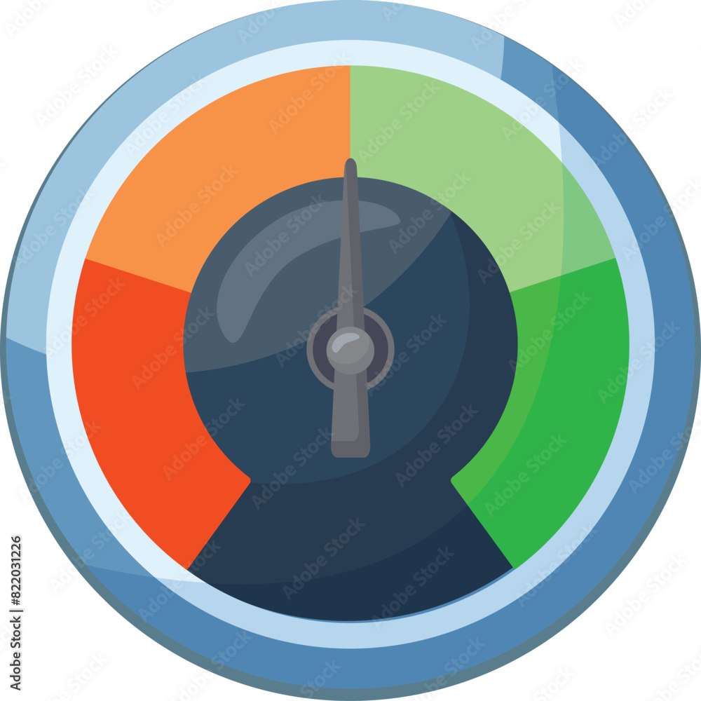 Poster vibrant and colorful performance meter icon with optimal efficiency gauge and green zone speedometer