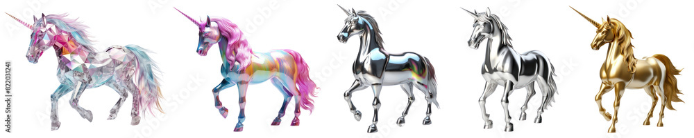 Poster 3d unicorn png element set on transparent background