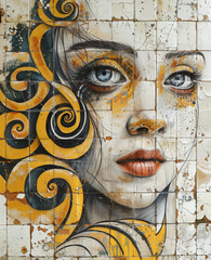 a woman's face, a drawing. Painting for the interior