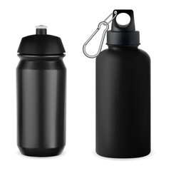 Reusable sport water bottle illustration. Camping water container illustration. Clean package design for identity and retail advertisement. Plastic bicycle drinking water equipment