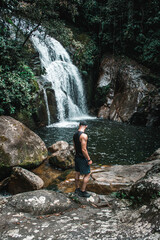 person in the waterfall