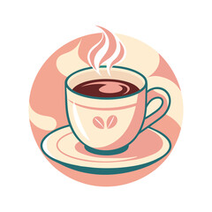 Cup coffee stylized, pink and beige colors, isolated on white background. Vector illustration
