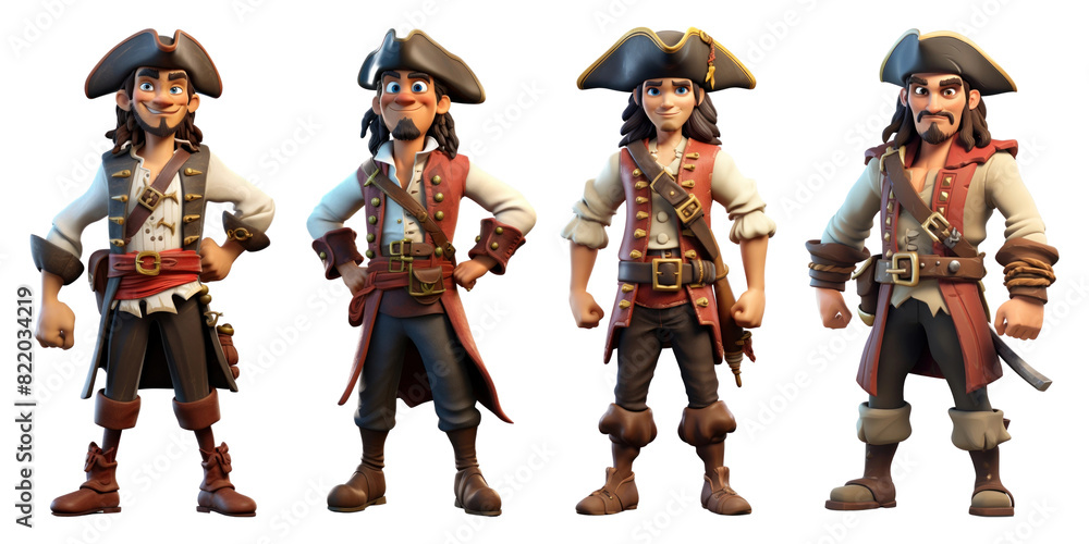 Poster 3d characters png element set on transparent background
