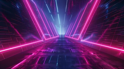 Fototapeta premium Neon Glow: Futuristic Black Abstract Background with Vibrant Lines in Digital Tone, Complementary Color Scheme