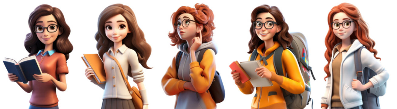 3D student character png on transparent background