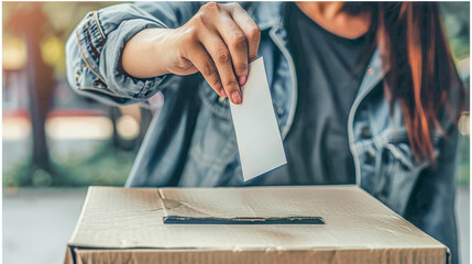 Obraz premium Voting Election Power American Citizen Casting Vote with Flag Backdrop Digital Art Poster Background Wallpaper Brainstorming